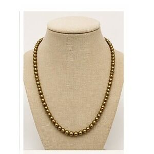 Kissaka VTG Faux Pearl Necklace Bronze Gold Tone Signed MCM Single Strand 14"